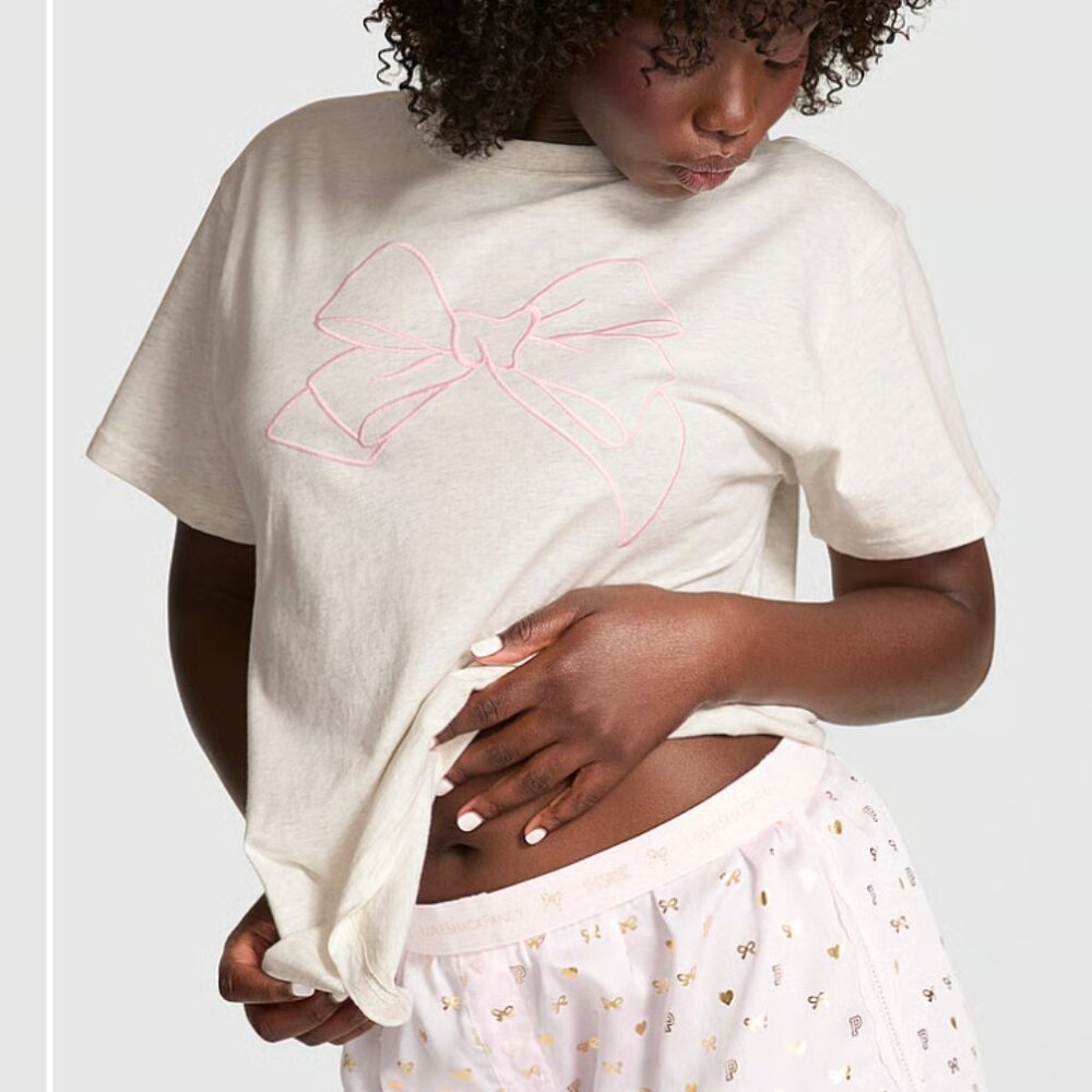 PINK x LoveShackFancy Victoria's Secret Campus Cotton Tee - NWT